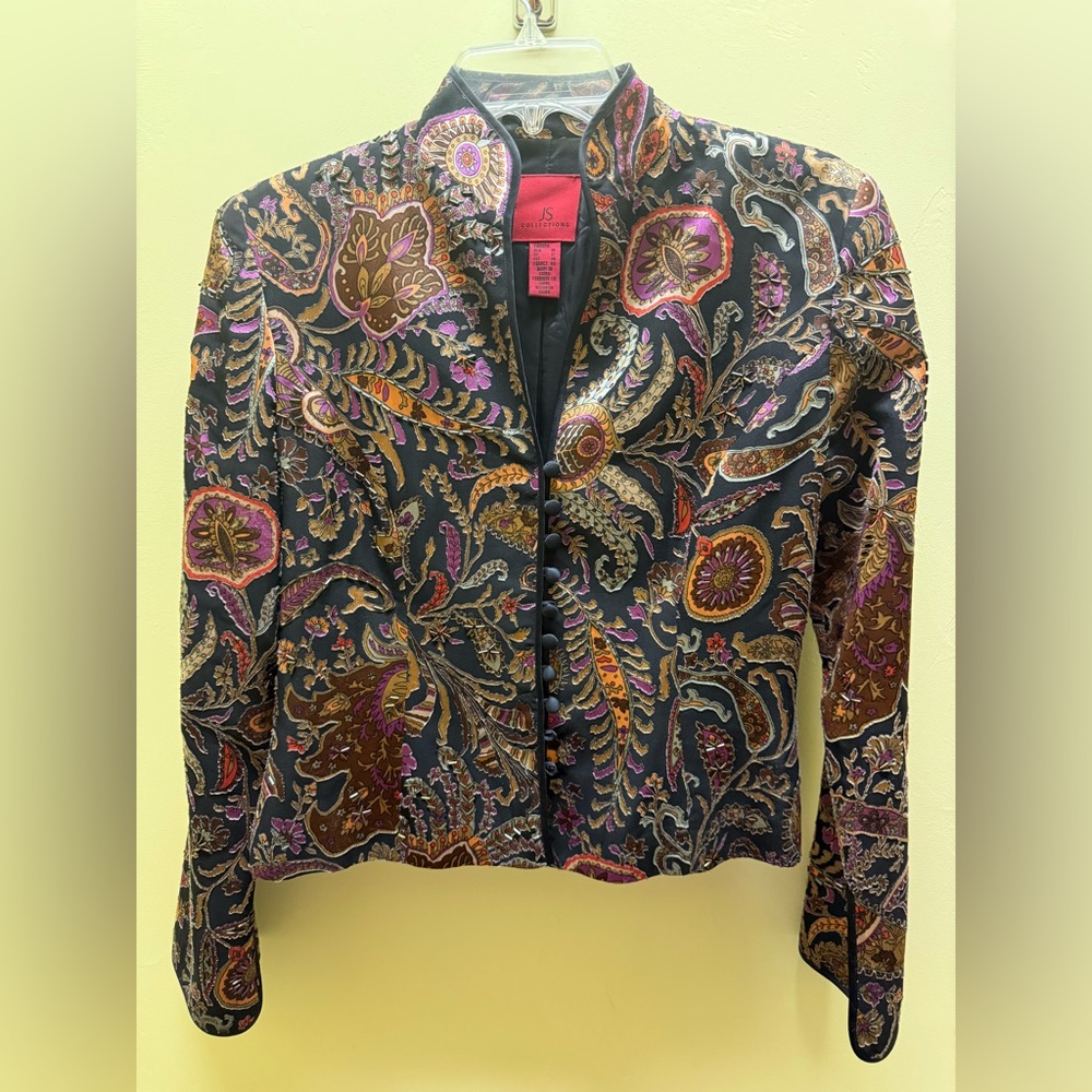 JS Collections Women's Vibrant Embroidered Beaded Formal Jacket Size 12